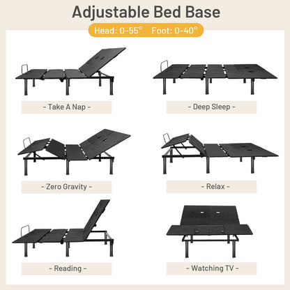 Base de cama ajustable tamaño queen con inclinación de cabecera y piecera