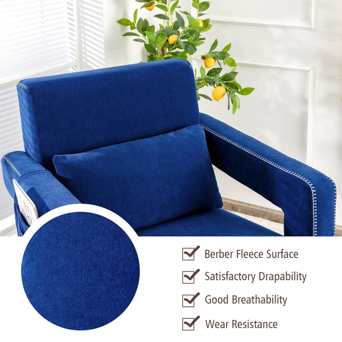 Sillón individual moderno de vellón bereber con otomana y cojín lumbar - Azul