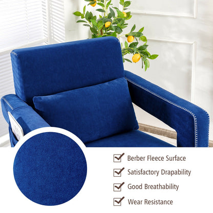 Sillón individual moderno de vellón bereber con otomana y cojín lumbar - Azul