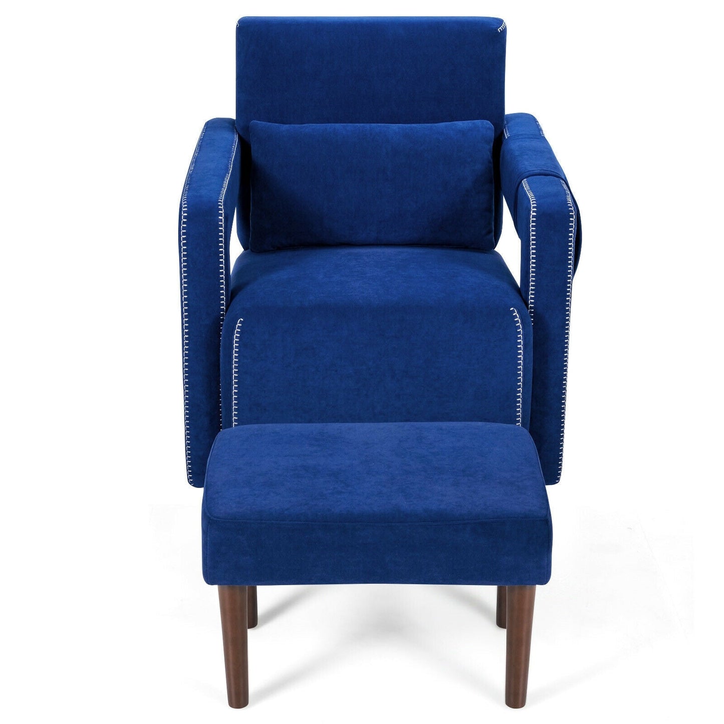 Sillón individual moderno de vellón bereber con otomana y cojín lumbar - Azul