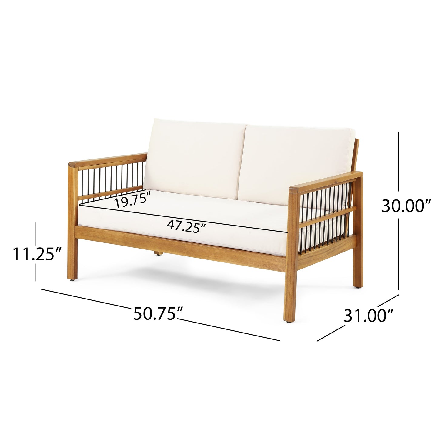 Outdoor Acacia Wood Loveseat and Coffee Table Set