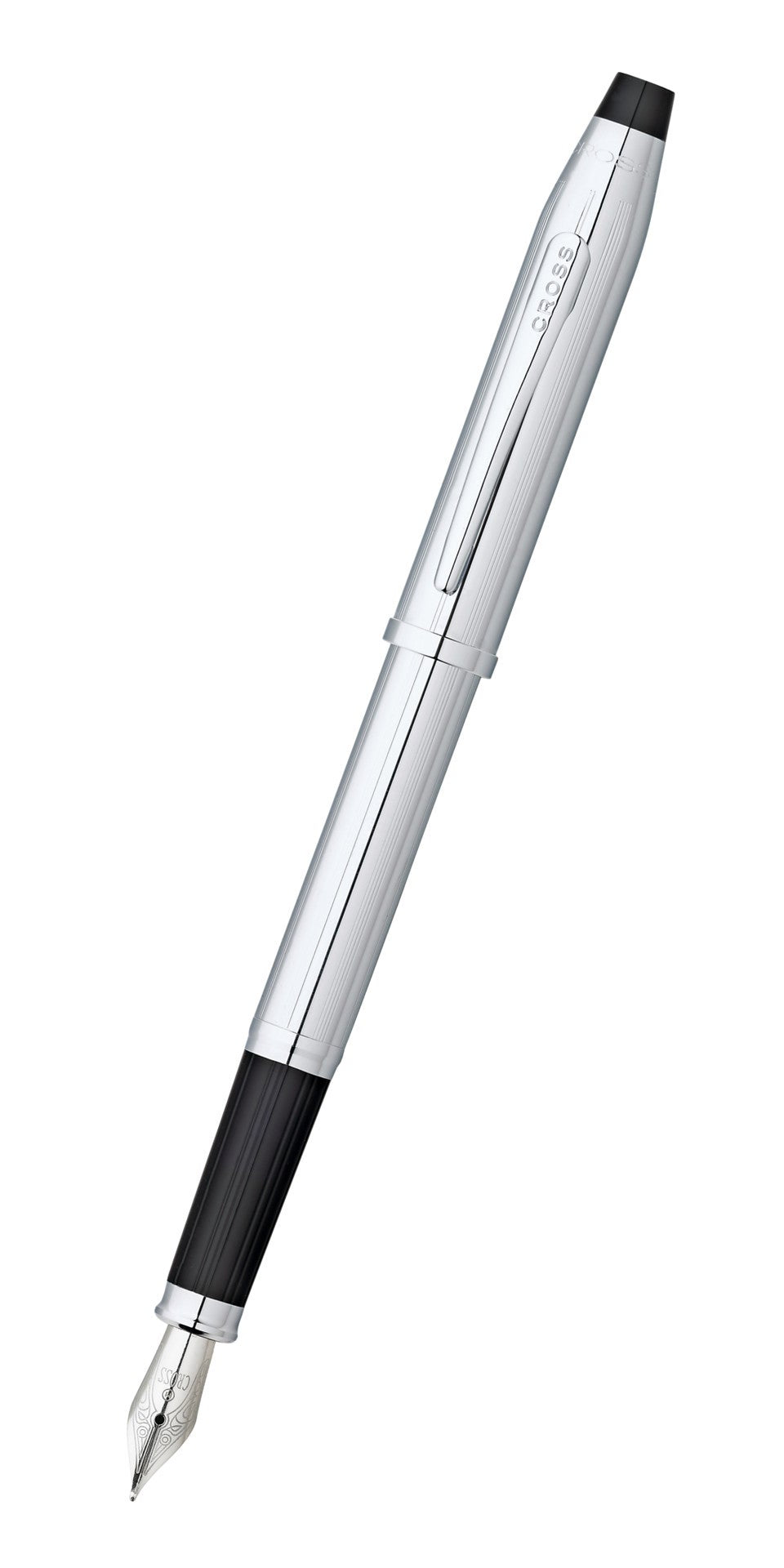 Cross Century II lustrous chrome fountain pen with a medium nib and black cap accent on Tampa Home & Garden Store