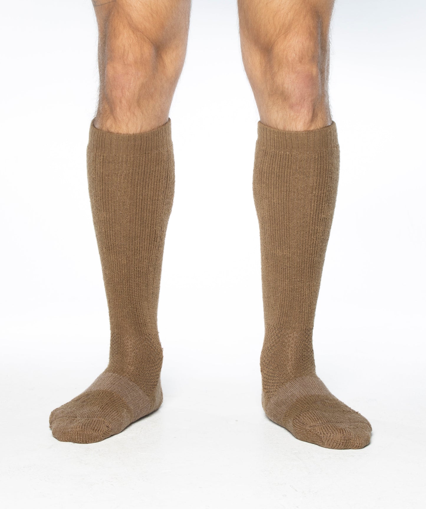 ICE Sock knee-high brown military/tactical socks worn on two legs on Tampa Home & Garden Store