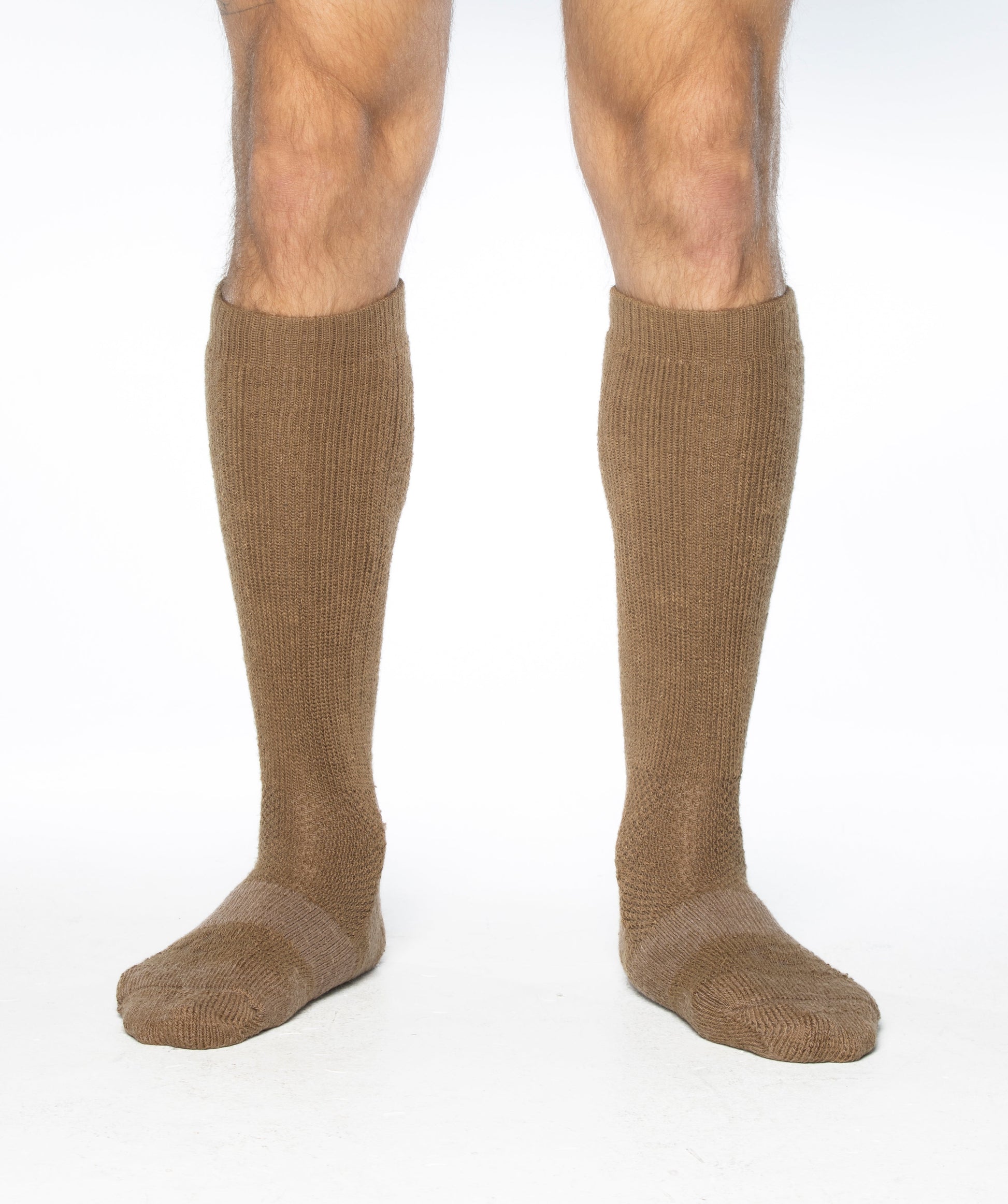 ICE Sock knee-high brown military/tactical socks worn on two legs on Tampa Home & Garden Store