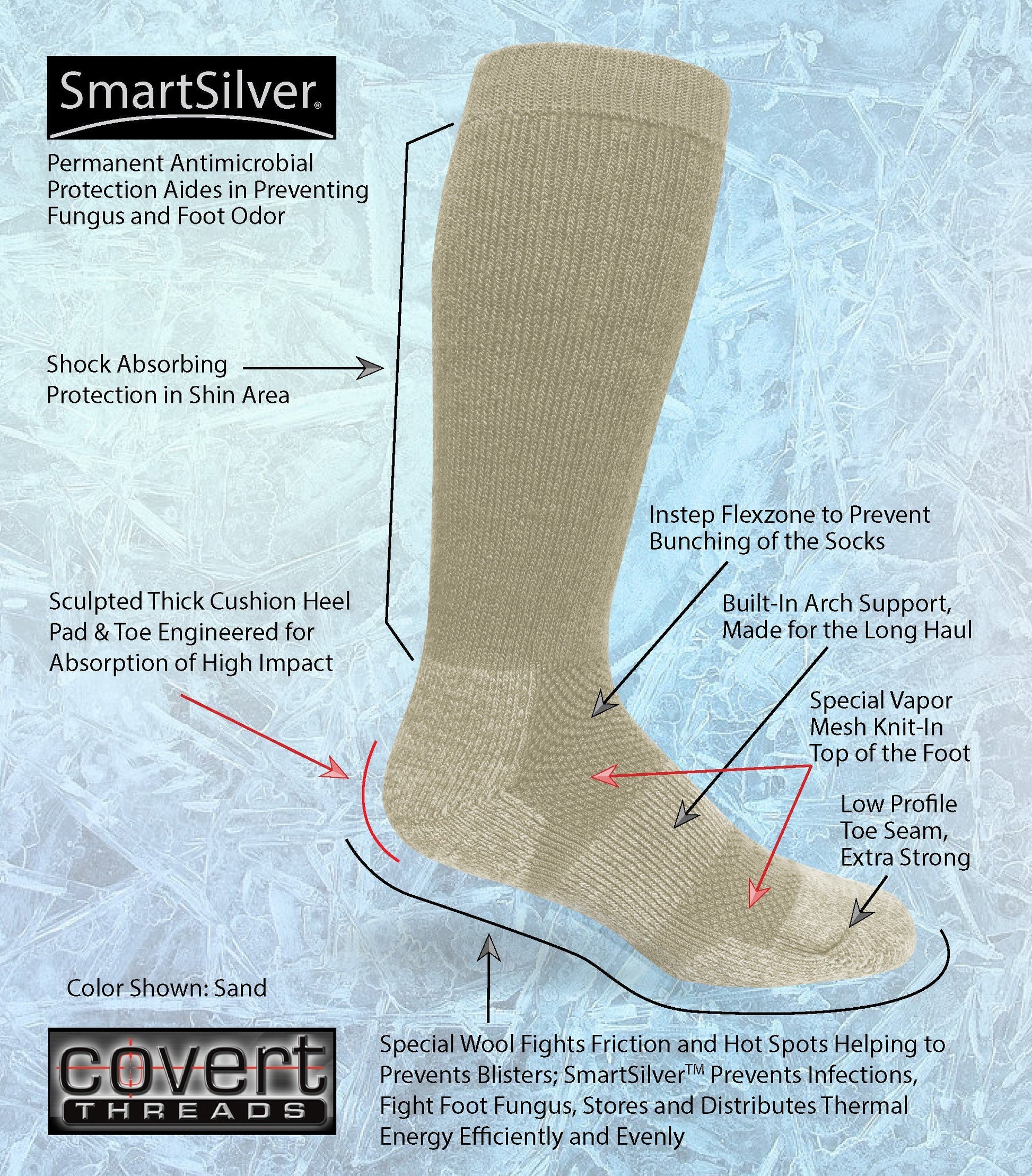 ICE Sock knee sock by Covert Threads in sand color with SmartSilver antimicrobial protection on Tampa Home & Garden Store