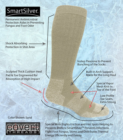 ICE Sock knee sock by Covert Threads in sand color with SmartSilver antimicrobial protection on Tampa Home & Garden Store