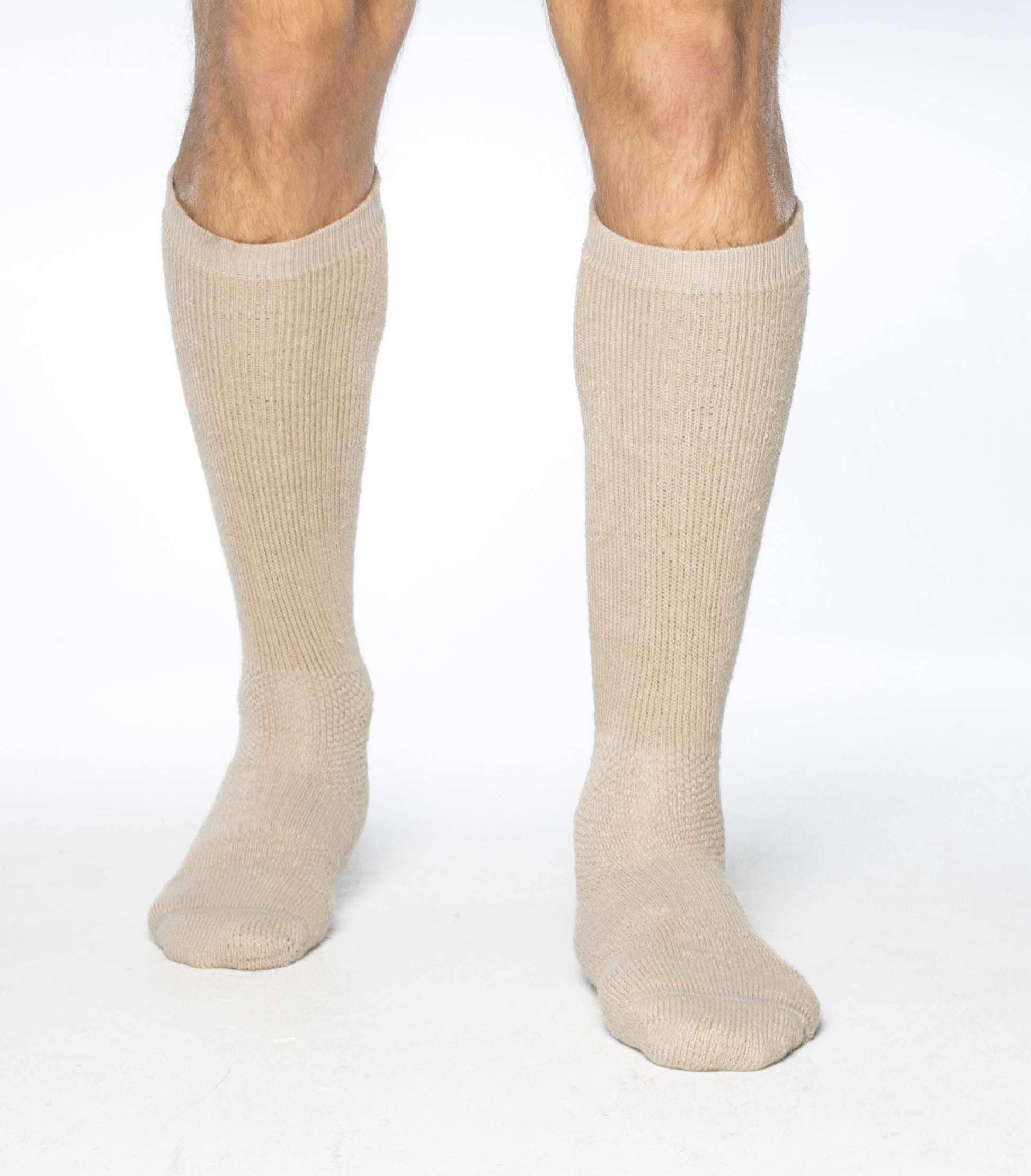 ICE Sock knee socks beige knit pair worn on both legs, military/tactical style on Tampa Home & Garden Store