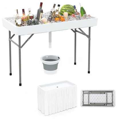 Mesa Plegable Enfriadora de Hielo de 4 Pies con Fregadero Grande - Blanca