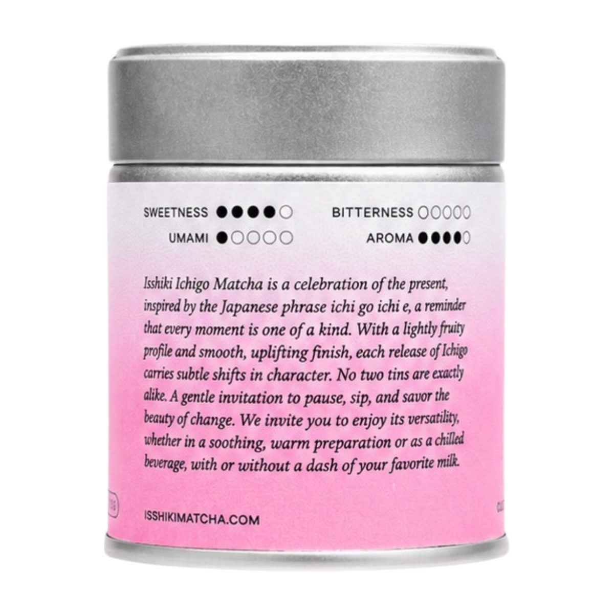 Ichigo Matcha premium matcha powder tin with pink gradient label by isshiki matcha on Tampa Home & Garden Store
