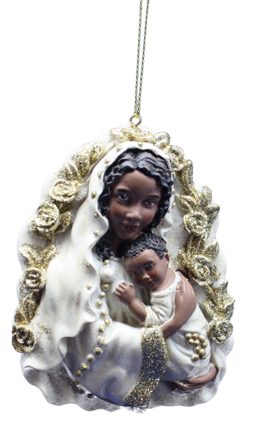Ornement de la Sainte Famille afro-américain en ivoire et or -