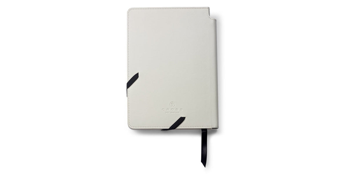 Medium Classic White Journal by A.T. Cross with light gray leather cover and ribbon bookmark on Tampa Home & Garden Store