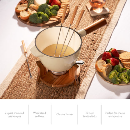 Wood and Cast Iron Fondue Set with Burner