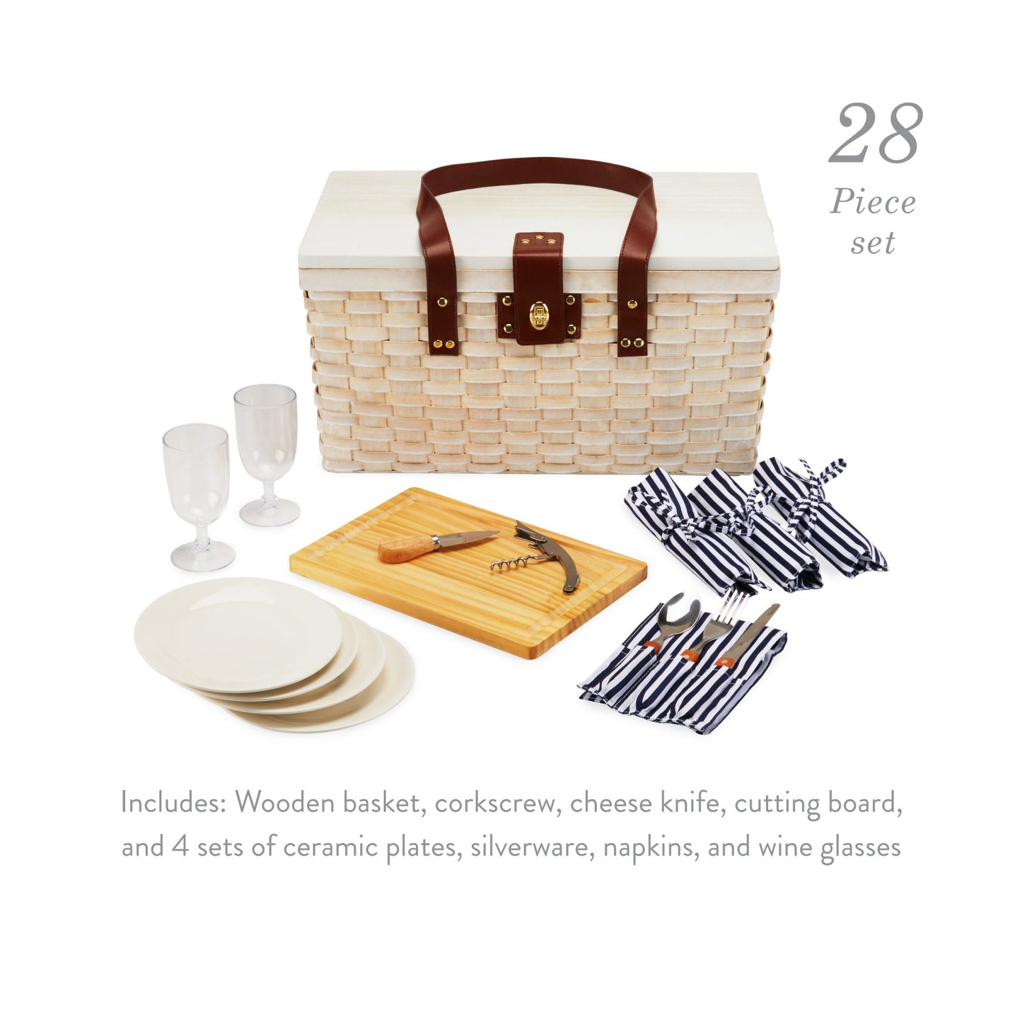 Tahoe Cream Wooden Picnic Basket for Four