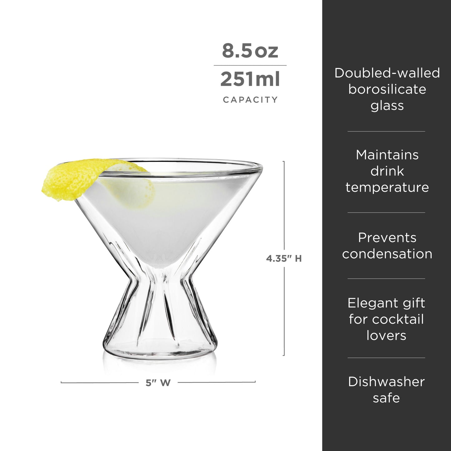 Pair of Stemless Double Walled Martini Glasses