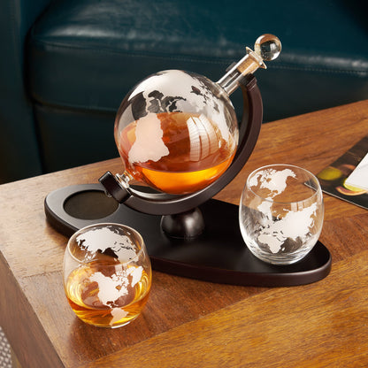Frosted Globe Decanter and Whiskey Tumblers