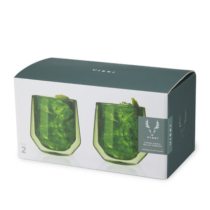 Set of Bottle Green Double Wall Lowball Glasses