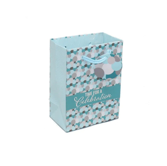 Time for Celebrations Small Gift Bag with teal polka-dot pattern and rope handles on Tampa Home & Garden Store