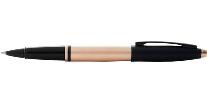 Calais Brushed Rose Gold Plate Rollerball Pen by A.T. Cross with black lacquer cap on Tampa Home & Garden Store