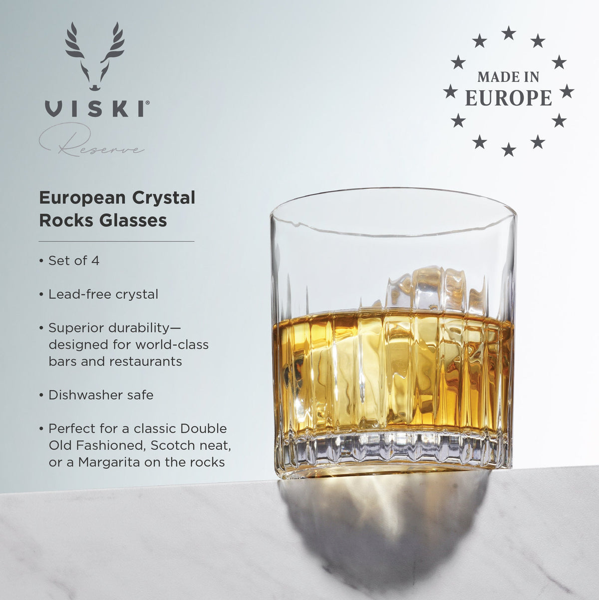 Viski Reserve Milo crystal rocks glasses set of 4, stemless crystal tumblers on Tampa Home & Garden Store
