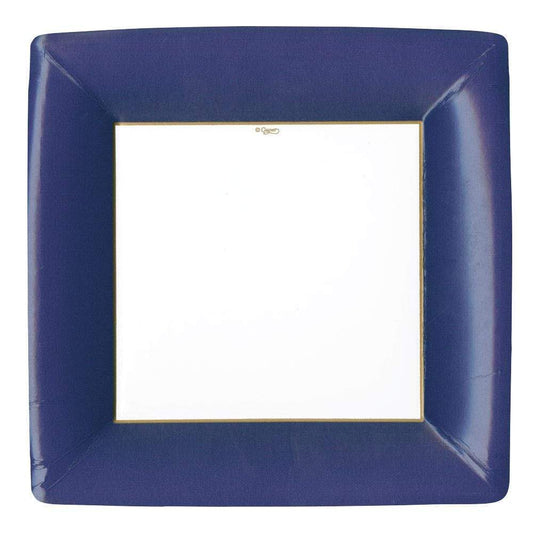 Assiettes en papier à bordure gros-grain bleu marine - 8 par paquet