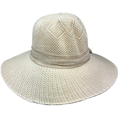 Burlap Ribbon Chiffon Crochet Woven Derby Sun Hat -Natural