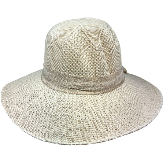 Burlap Ribbon Chiffon Crochet Woven Derby Sun Hat -Natural