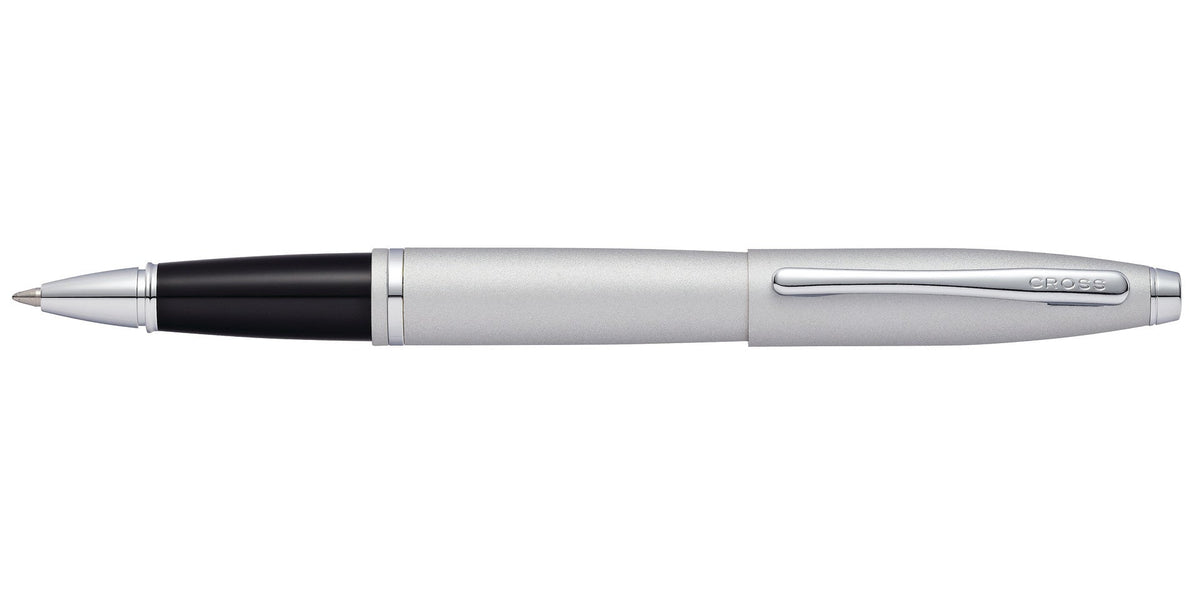 A.T. Cross Calais Satin Chrome rollerball pen with silver body and black grip on Tampa Home & Garden Store