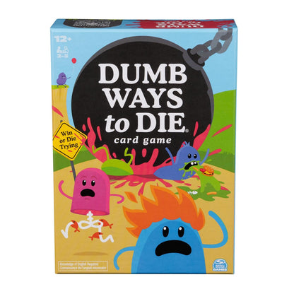 Dumb Ways to Die card game with cartoon monsters and bold white title on black circle on Tampa Home & Garden Store