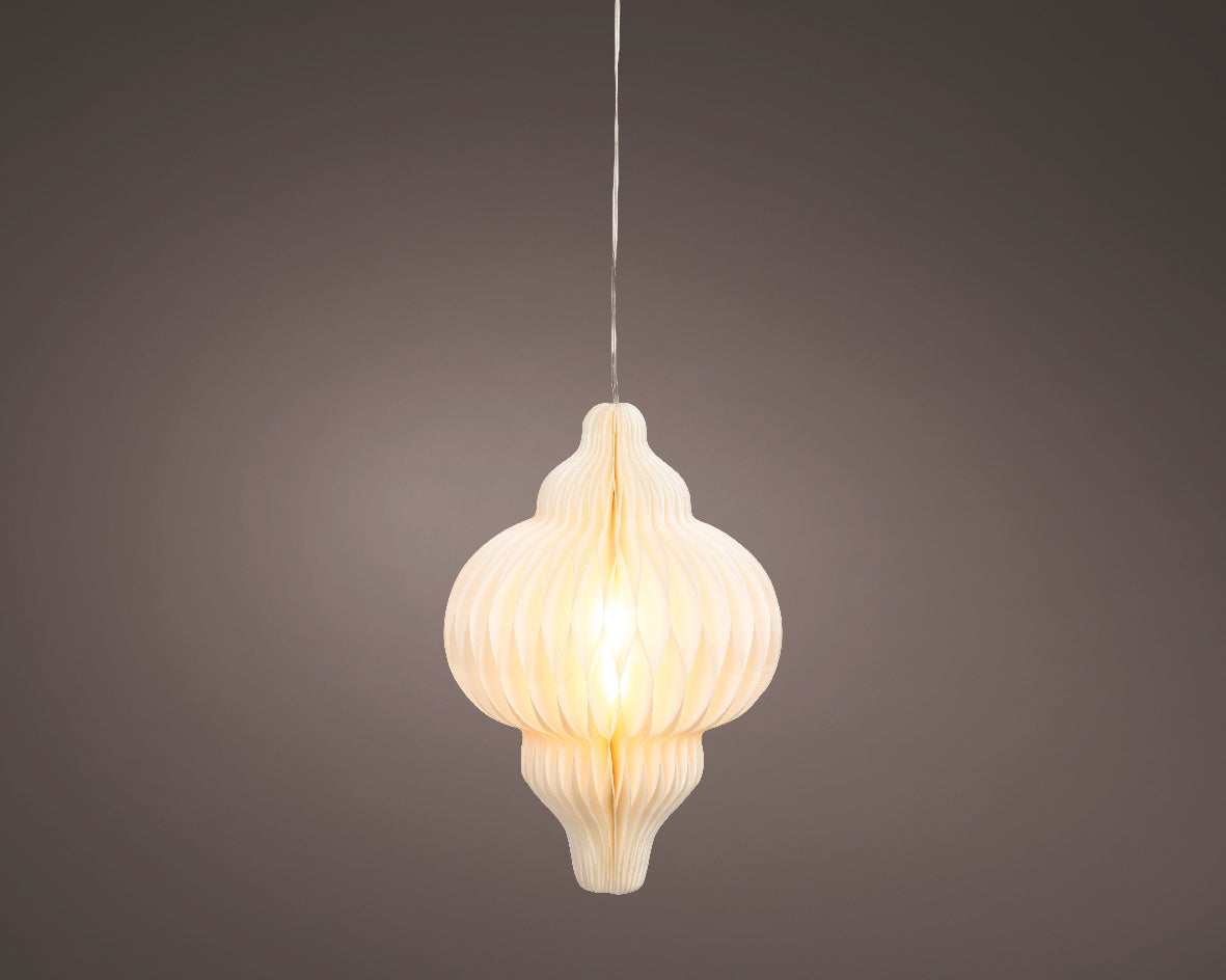 Cream paper lantern pendant light with pleats for indoor use The Country Christmas Loft on Tampa Home & Garden Store