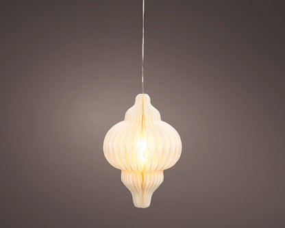 Cream paper lantern pendant light with pleats for indoor use The Country Christmas Loft on Tampa Home & Garden Store