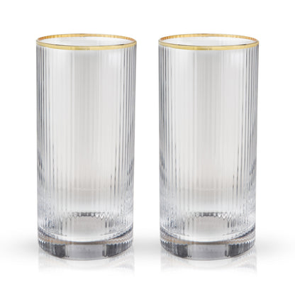Gold Trimmed Crystal Highball Glasses Set of 2