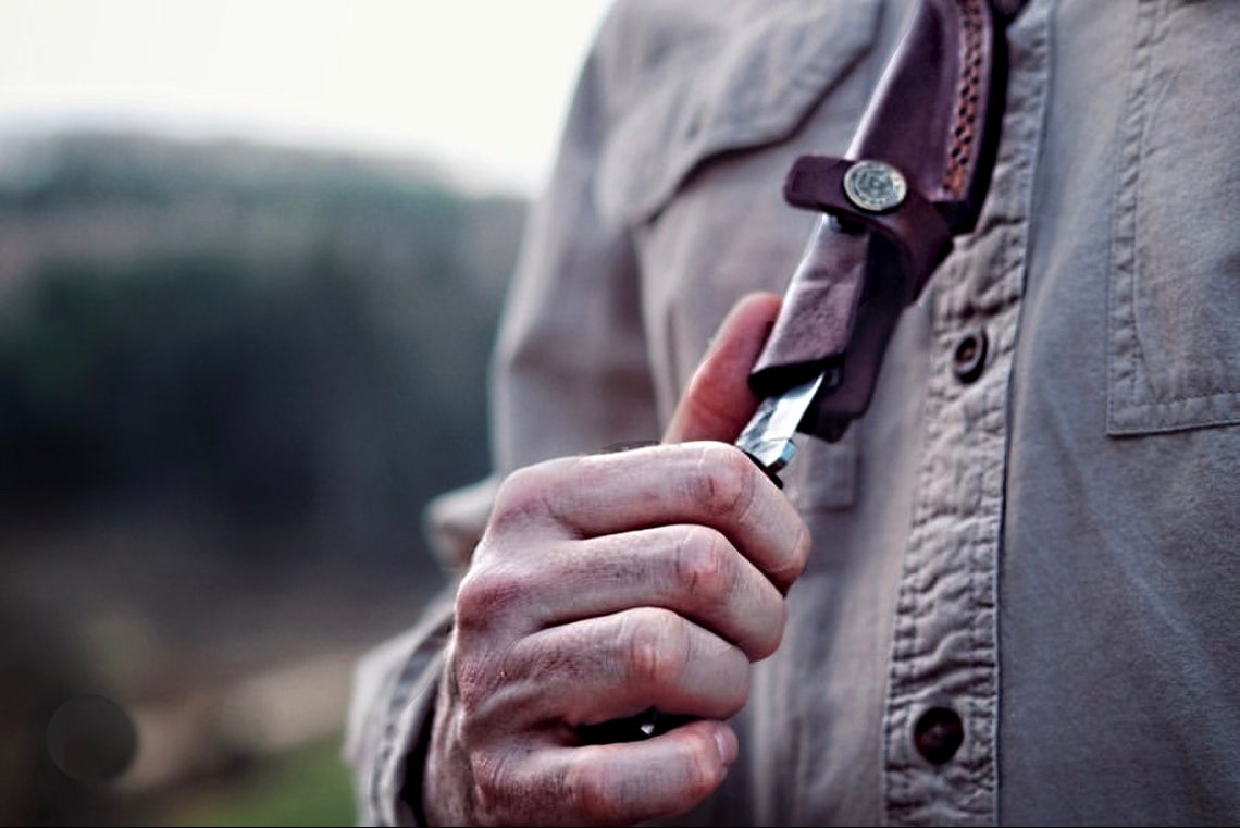 E3 Carbon 1080 neck knife with rosewood mini grip by Titan TC-003, carbon steel blade on Tampa Home & Garden Store