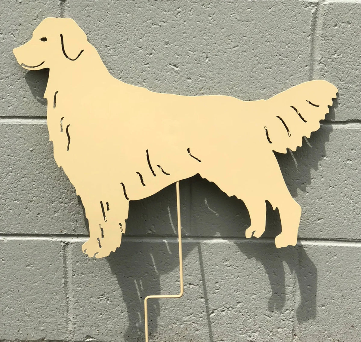 Golden Retriever lawn statue silhouette beige metal on stake Rustica Ornamentals on Tampa Home & Garden Store