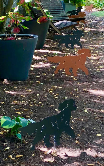 King Charles dog wall art sculptures metal silhouettes by Rustica Ornamentals in garden colors on Tampa Home & Garden Store