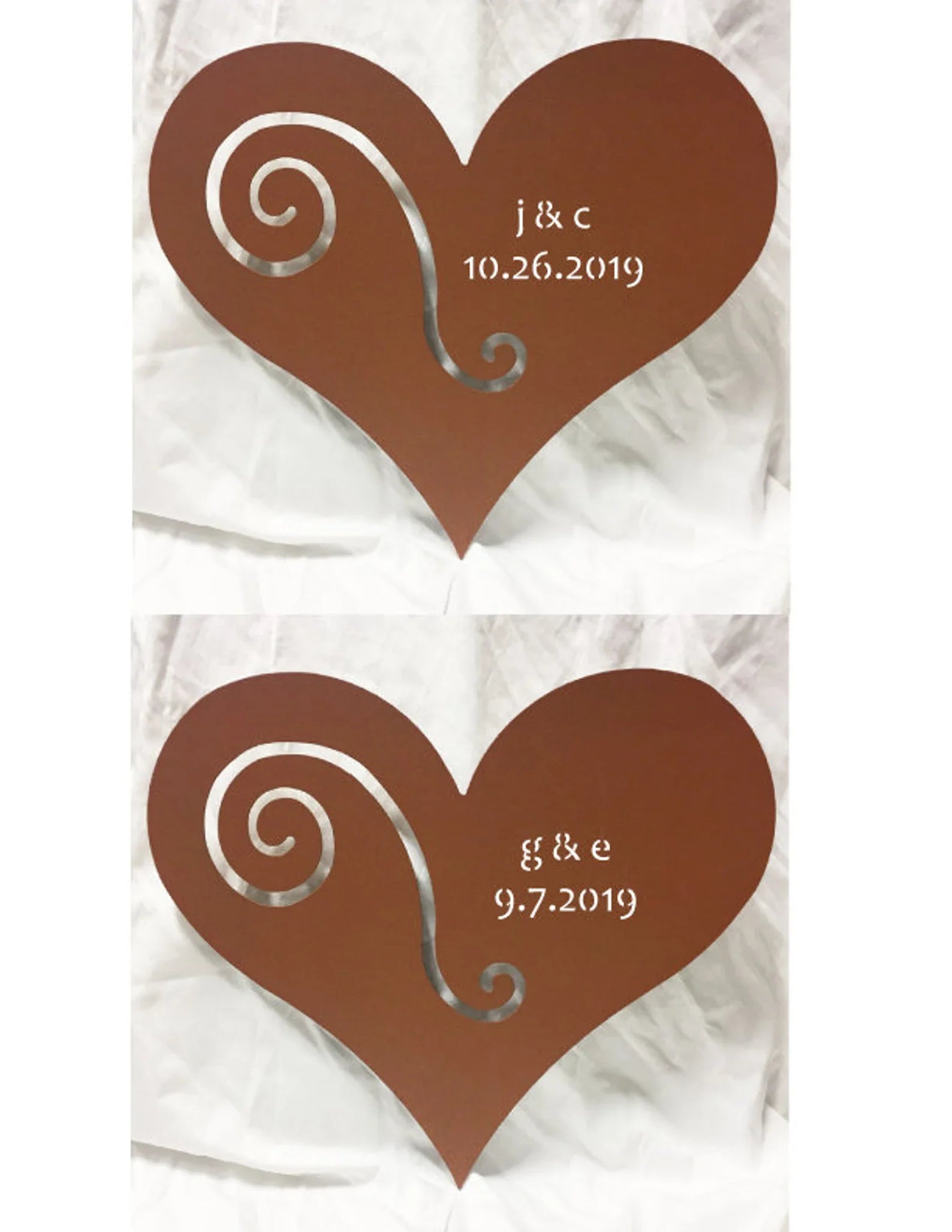 Heart garden stake wall art copper brown with silver spiral accent Rustica Ornamentals on Tampa Home & Garden Store