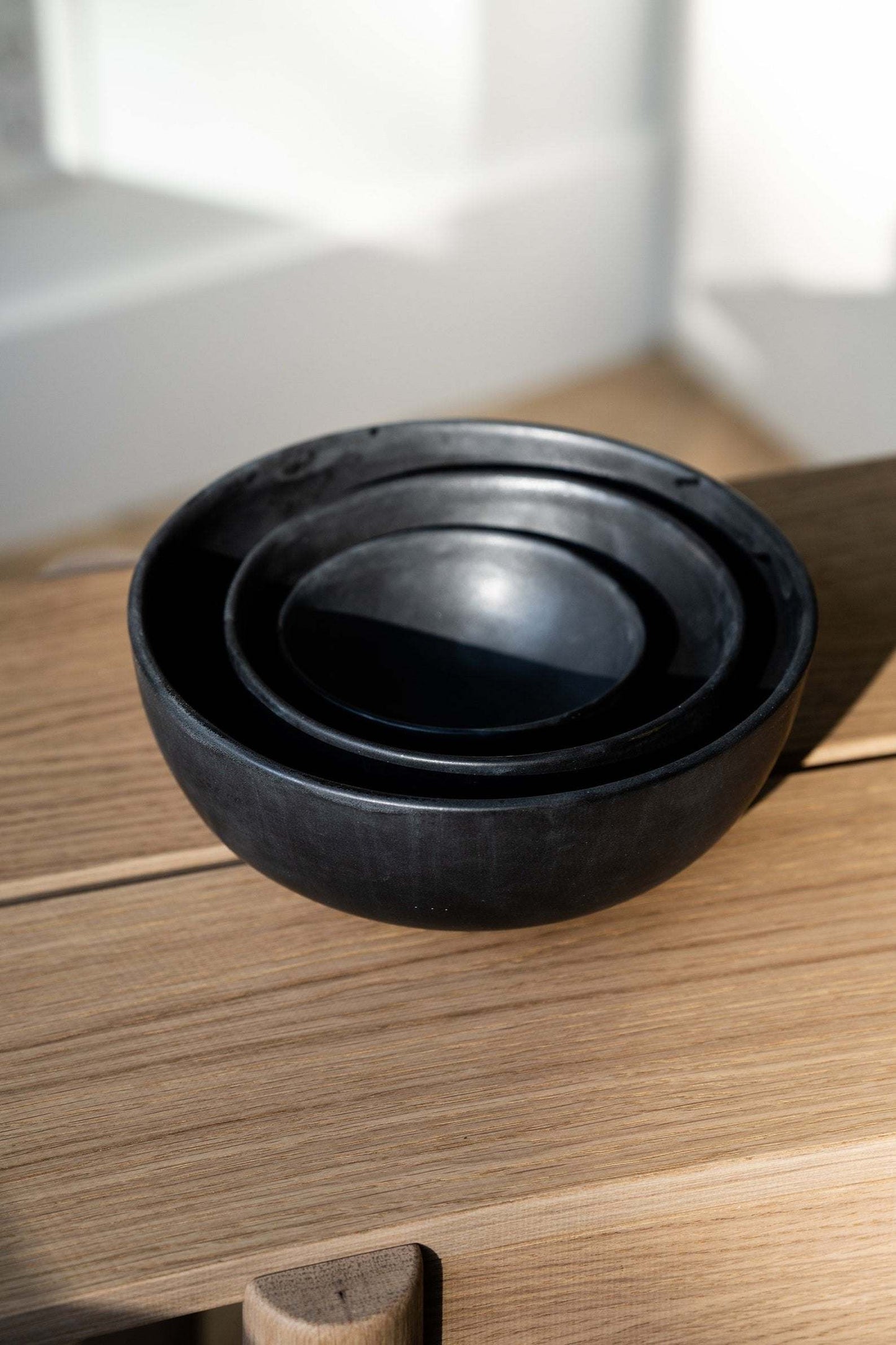 Matte Black Stoneware Salad Bowl and Ceramic
