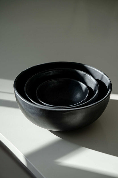 Matte Black Stoneware Salad Bowl and Ceramic