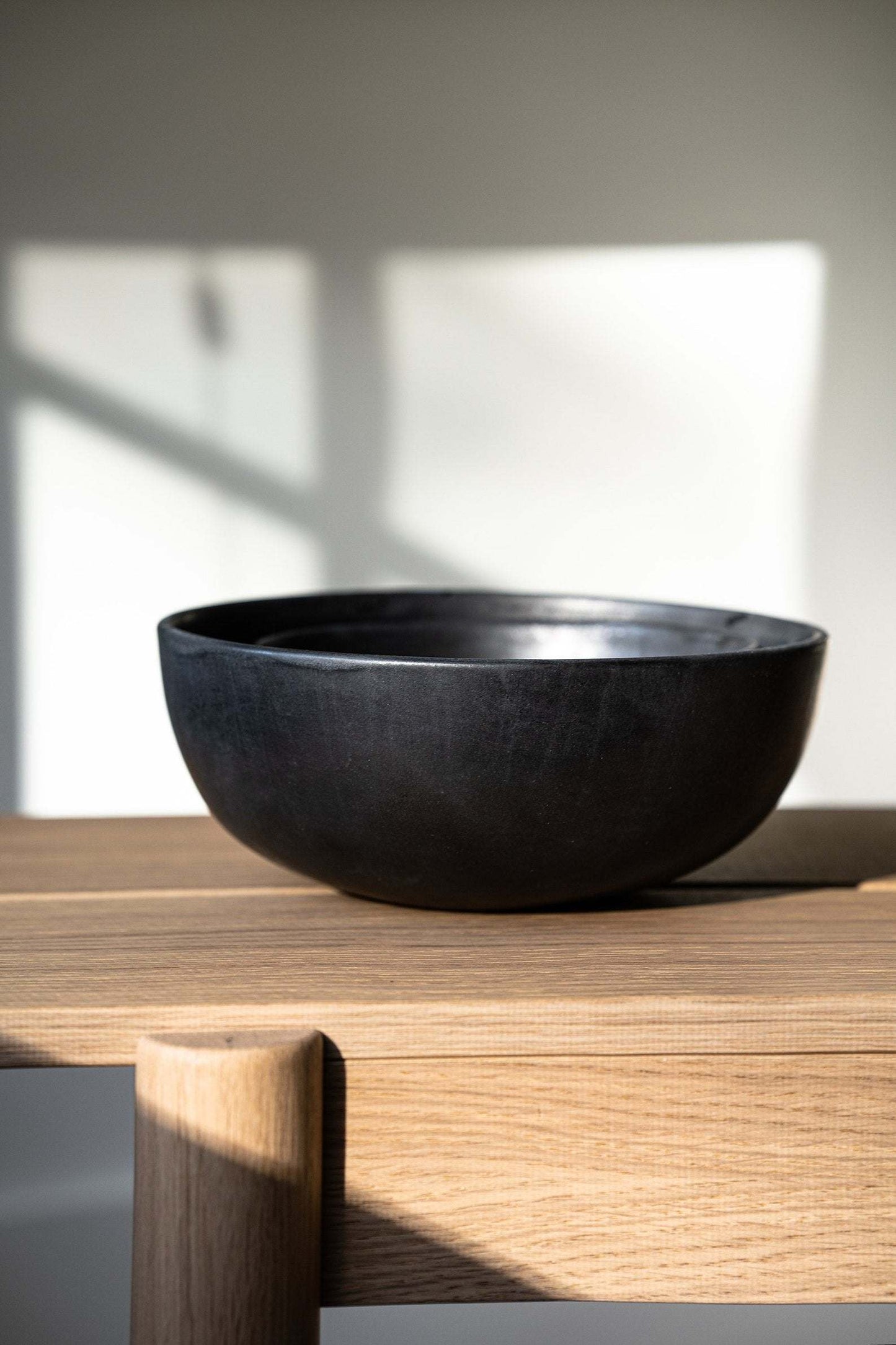 Matte Black Stoneware Salad Bowl and Ceramic