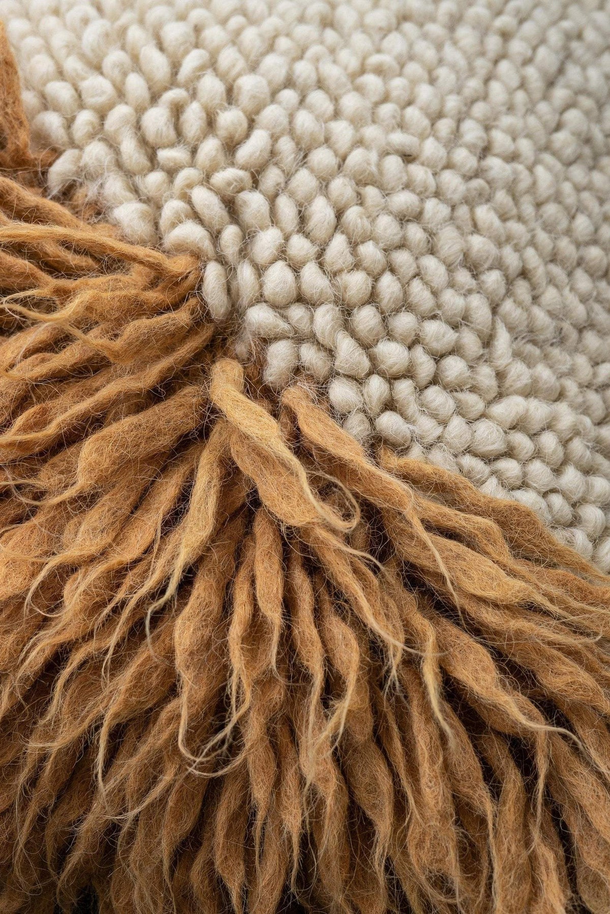 Pillow Forest Bark throw pillow in cream knit with brown tassel fringe on Tampa Home & Garden Store