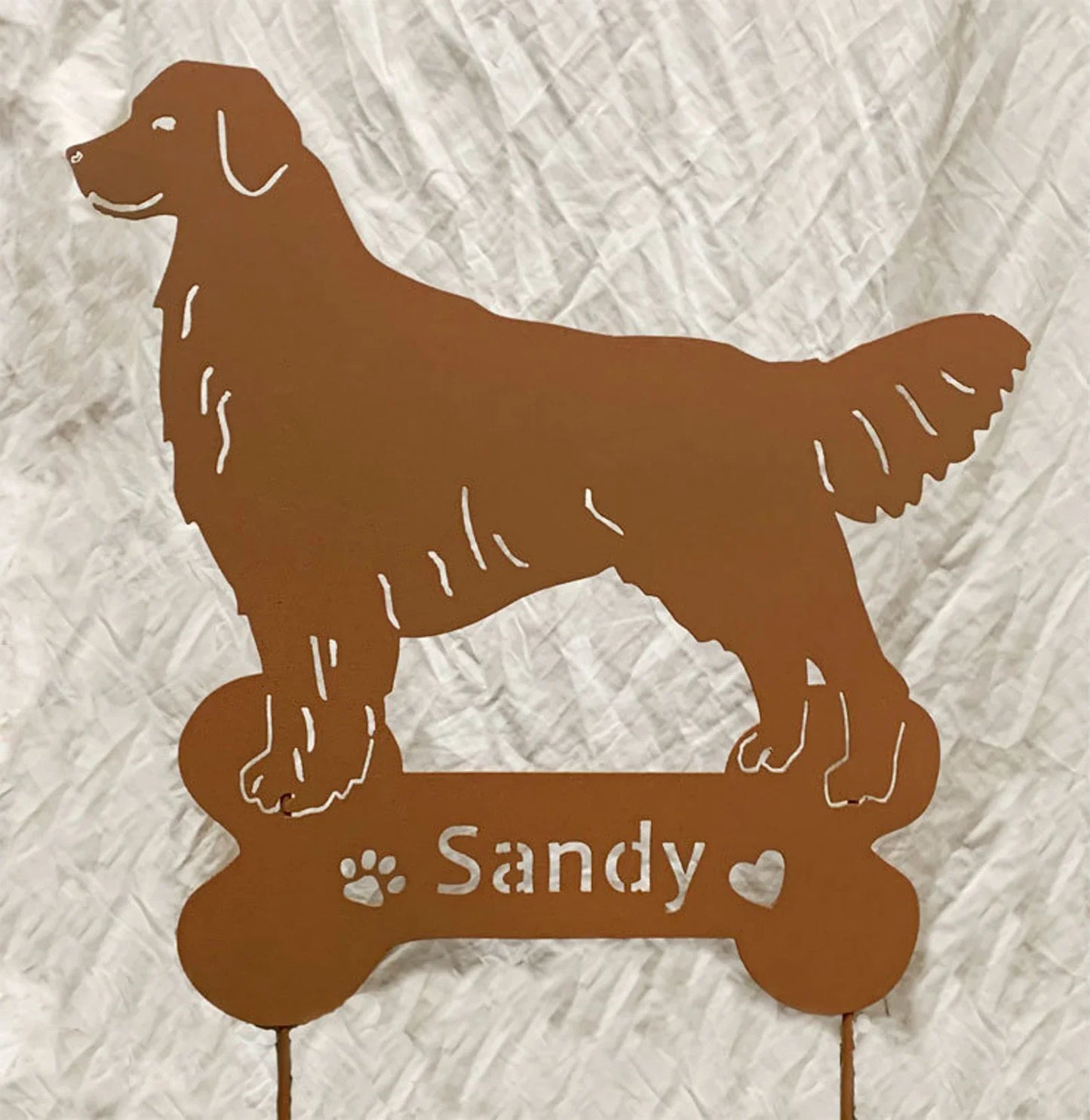 Golden Retriever lawn ornament silhouette, Rustica Ornamentals, Sandy name, metal yard stake on Tampa Home & Garden Store