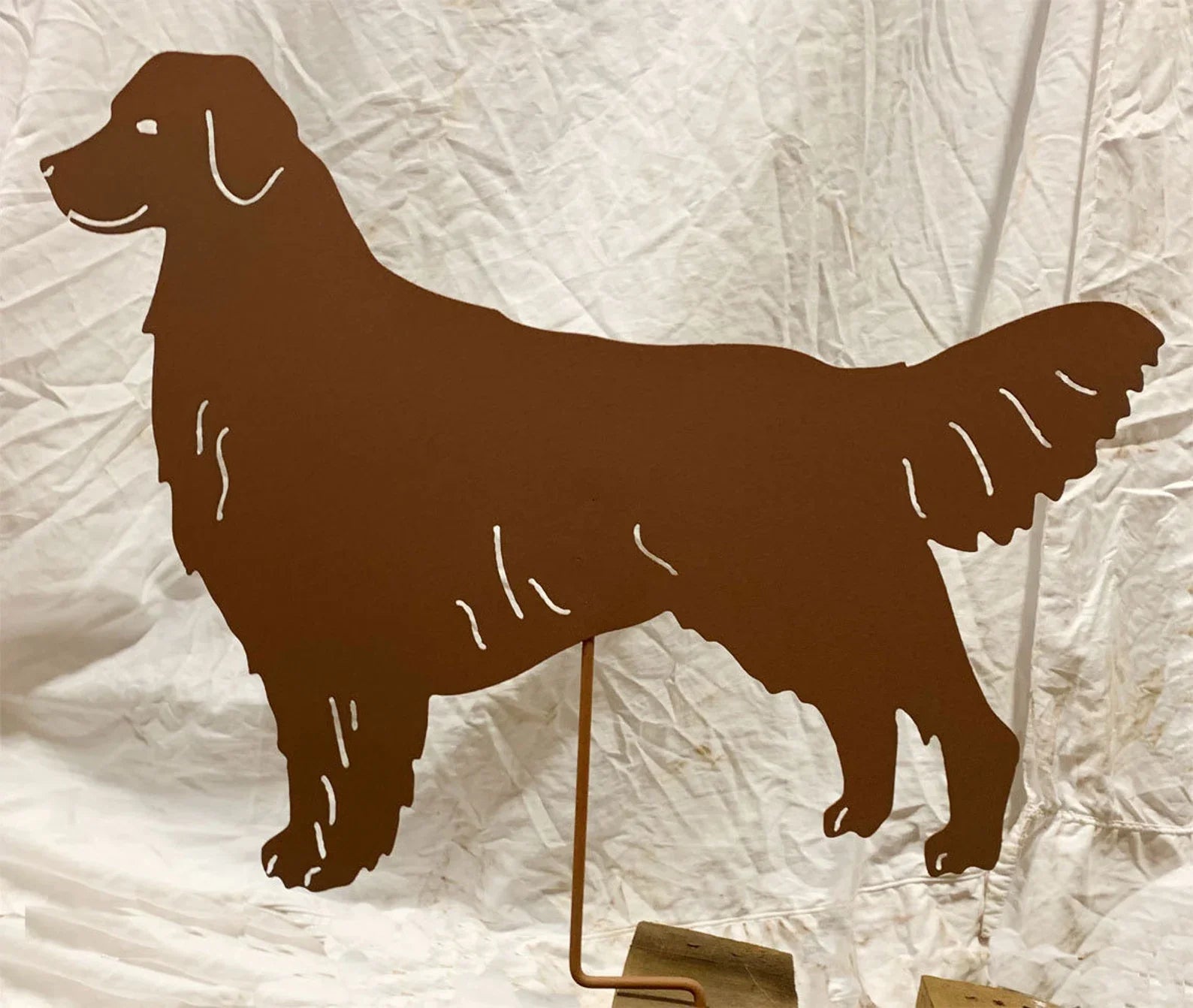 Golden Retriever garden statue in rusty metal silhouette on stake by Rustica Ornamentals on Tampa Home & Garden Store