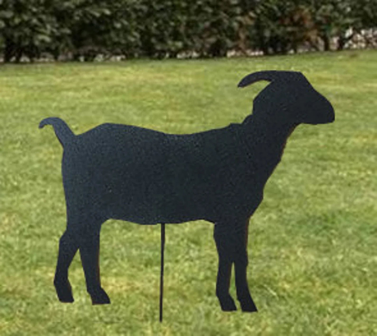 Metal goat yard art silhouette, black finish on a stake for lawn decor on Tampa Home & Garden Store