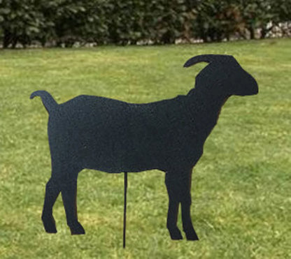 Metal goat yard art silhouette, black finish on a stake for lawn decor on Tampa Home & Garden Store