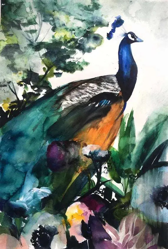 Lámina artística de jardín de pavos reales – Arte de pared de archivo de vida silvestre y naturaleza