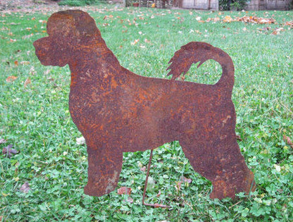 Portuguese Water Dog garden stake in rusted metal lawn ornament on Tampa Home & Garden Store