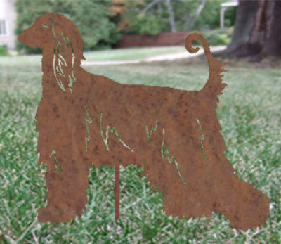 Afghan Hound garden stake silhouette in rust-colored metal for yard or wall hanging on Tampa Home & Garden Store