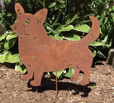 Corgi Welsh garden stake by Rustica Ornamentals, rusted metal corgi silhouette lawn ornament on Tampa Home & Garden Store