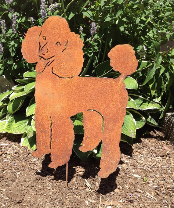 Poodle garden stake wall hanging rust color companion dog Rustica Ornamentals on Tampa Home & Garden Store