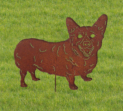 Corgi Welsh Garden Stake rust-colored metal lawn ornament by Rustica Ornamentals on Tampa Home & Garden Store