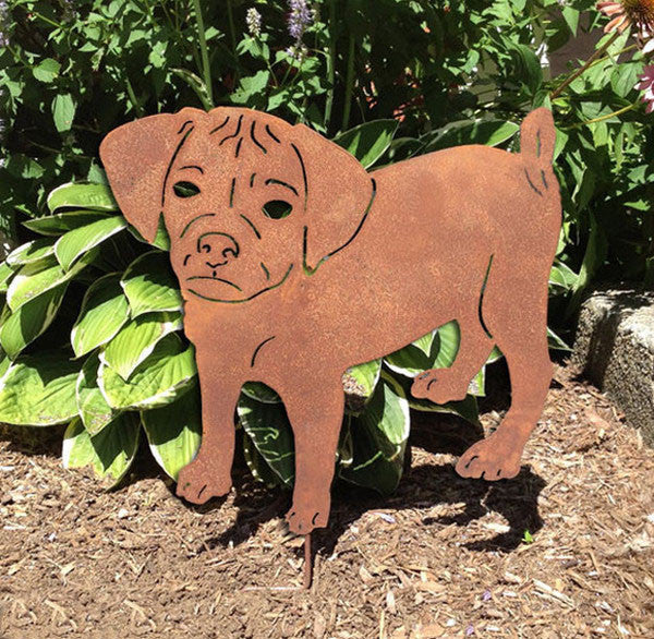 Puggle garden stake rust metal dog silhouette for yard decor on Tampa Home & Garden Store